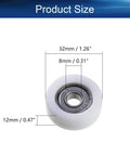 Heavy Duty White Nylon Bearing Pulley Flat Wheel Loaded With Dependable 608Z Ball Bearings For Hella Smooth Gliding On Sliding Doors Closet Hardware And DIY Shop Fixes An Absolute Legend Pack Of Four, showing size dimensions of 32mm, 12mm, 8mm.