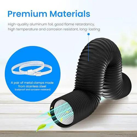 Beefed Up 10 Inch Dryer Vent Hose 25 Feet Flexible Aluminum Duct for HVAC Ventilation, Insulated, 4 Layer, with Two Clamps, Fireproof