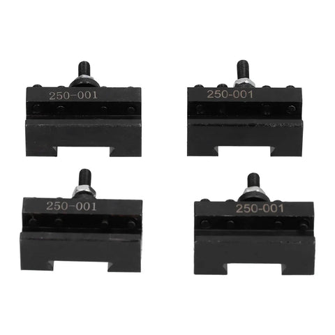 Four Piece Tool Post Holder Set For Turning, Facing And Boring Tasks With Piston Wedge Hardware, Pro Grade High Speed Steel CNC Fixture, Heavy Duty Machining Component For Industrial Lathe, four black holders