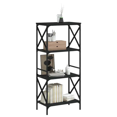 Dope 4 Tier Industrial Bookcase Black With Engineered Wood And Metal Frame For Living Room And Office Modern Loft Style Display Shelf Sturdy Storage Organizer 23.2x13.8x52 Inches with decor items