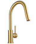 Brushed Gold Kitchen Faucet With Pull Down Sprayer Solid Brass Construction Single Hole Mount With Deck Plate One Handle No Fuss Setup Reach Technology And Flexible Swivel Hose For Easy Sink Access