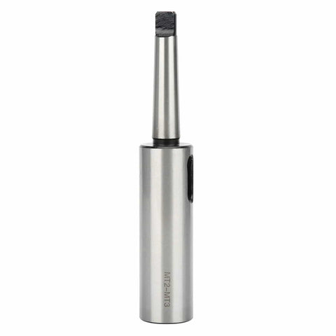 Morse taper drill adapter MT2-MT3, high-speed steel, silver finish, side view with MT2-MT3 engraving