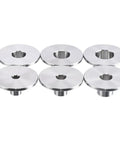 Set of six heat treated stainless steel router guide bushings from Built Like A Tank Router Guide Bushing Template Set.