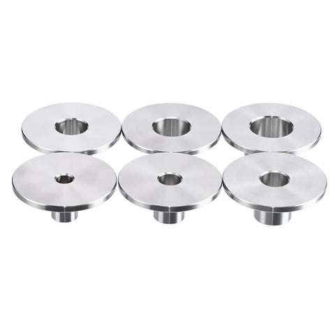 Set of six heat treated stainless steel router guide bushings from Built Like A Tank Router Guide Bushing Template Set.