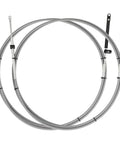 11 Foot GEN I Throttle And Shift Cables For Mercury Outboard Remote Control 2 Piece Set in grey, coiled and displayed