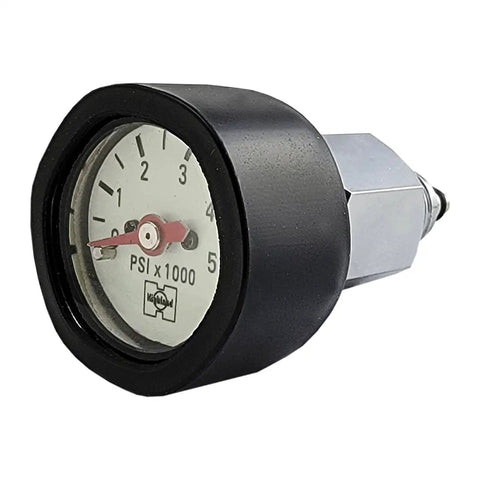 Mini Tech Gauge Kit Imperial Edition With Glow In The Dark Gauge Face Pro Grade Viton O Rings Inline Adapter Airspool Rubber Boot And HP Reg Port Install Kit For Regulators showing PSI readings