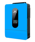 Rock Solid Plug And Play 6500 Watt 48 Volt Pure Sine Wave Split Phase Solar Inverter With Dual Mppt Charge Controller front view in blue color.