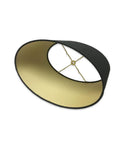 Shallow Oval Hardback Lamp Shade Top 12 By 8 Inches Bottom 14 By 10.5 Inches Height 8.5 Inches Black Silk Type Exterior With Premium Gold Lining V Notch Fitter For 6 And 8 Inch Reflector Bowls