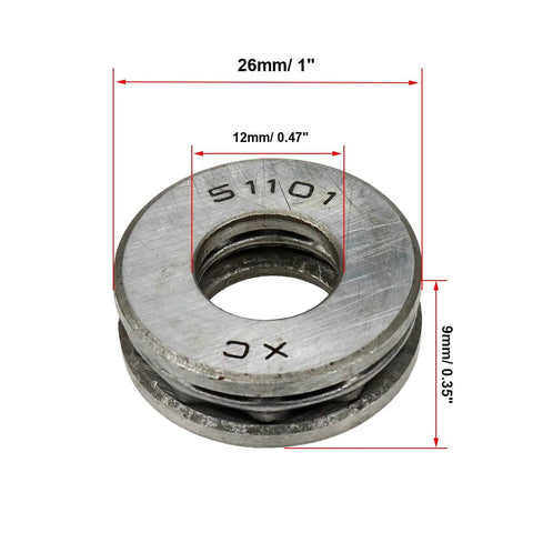 Durable Thrust Ball Bearing For Low Speed Axial Load 12mm Bore By 26mm Outer Diameter By 9mm Thick Precision Chromium Steel GCr15