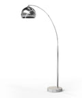 68 Inch Arc Floor Lamp With White Faux Marble Base And Chrome Bell Shade, Dope Mid Century Modern Standing Light For Living Rooms