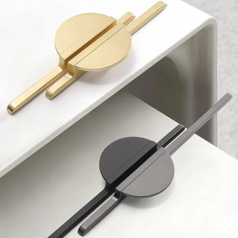 Top Tier Slick Round Cabinet Door Handle And Kitchen Drawer Pull With Heavy Duty Gold Grey Zinc Alloy For Rooms And Closets No Fuss Install Comes With Matching Hardware Pieces, features gold and matte grey finishes.