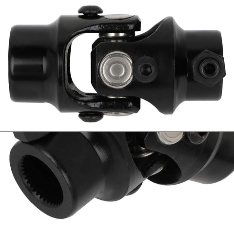 3/4-36 Spline To 3/4 Inch Round U-Joint Steering Universal Joint Coupling Black 83mm. Front view showing spline detail.