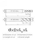 Dimension details of Solid Carbide End Mill With Three Flutes And U-Shaped Design For Aluminum Copper Plastic Wood Fiberglass High Feed Machining 14mm Diameter By 100mm Length Tungsten Steel Tool.