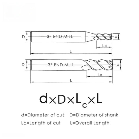 Dimension details of Solid Carbide End Mill With Three Flutes And U-Shaped Design For Aluminum Copper Plastic Wood Fiberglass High Feed Machining 14mm Diameter By 100mm Length Tungsten Steel Tool.