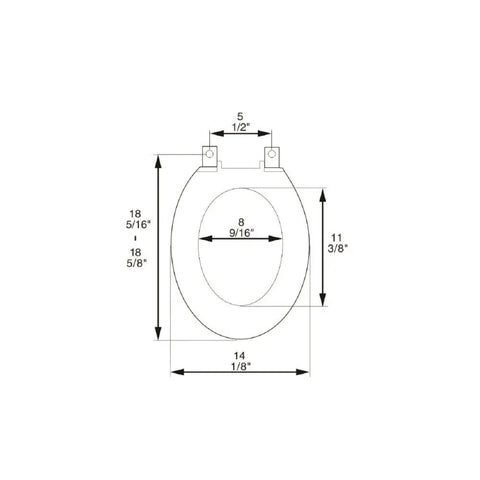 Top Mount Elongated Toilet Seat In Durable Plastic With UV Protection diagram showing dimensions and installation measurements