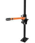 VEVOR 60-inch orange farm jack side view mounted on a black vertical rail with base plate