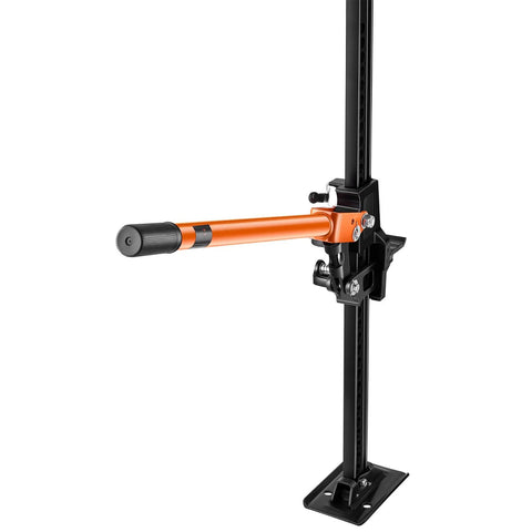 VEVOR 60-inch orange farm jack side view mounted on a black vertical rail with base plate