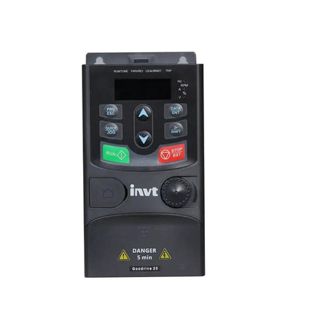GD20 Series VFD Inverter Open Loop Vector Control Drive For Industrial Motors Built Tough With 7R5G-4 011G-4 And 015G-4 Modules Including CPLD Inverter Tech For Reliable, Heavy Duty Performance. Black inverter front panel with display and control buttons