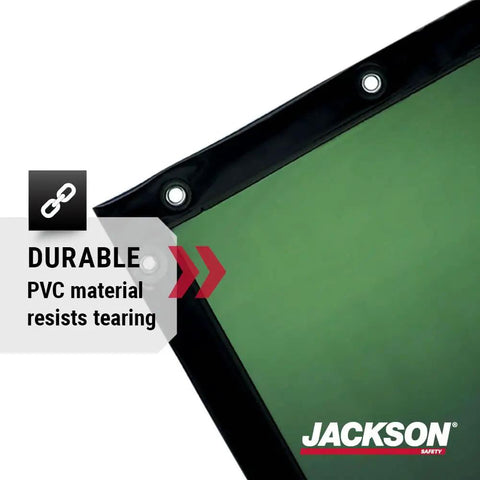 Green PVC Transparent Welding Curtain For UV And Blue Light Shielding, Ready To Hang With Grommets, Heavy Duty and Tear Resistant