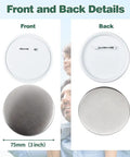 Front and back view of 75mm (3 inch) shiny metal covers for No Sweat Three Inch Button Maker Supplies Kit.