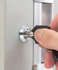Hand inserting key into metal lock of 1 Set Tubular Lock And Key Set For Toolbox And Cabinet Drawers With Keys, Tool Box Replacement Locks.