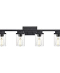 Four Light Vanity Light Fixture In Matte Black With Clear Glass Shades Dope Modern Industrial Wall Sconce For Bathroom Porch Mirror Kitchen And Living Room E26 Base Easy Install