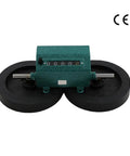 Rolling Wheel Length Counter For Yard And Construction Stainless Steel Distance Tracker With Reset Dial, top view showing large rubber wheels and mechanical counter.