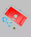 Premium Universal Aluminum Router Table Insert Plate With Heavy Gauge Ring For Kick Butt Performance And No Fuss Setup Works Flawlessly With Standard Drill Chucks 235X120X8Mm, showing dimensions and accessories.