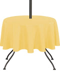 Yellow 60 Inch Round Outdoor And Indoor Tablecloth With Umbrella Hole And Zipper Wrinkle Free Washable Waterproof Round Table Cover For Spring Summer Patio Picnics BBQs Parties on a table.