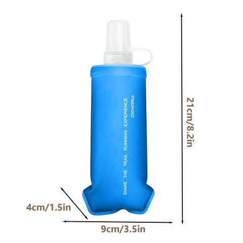 Blue foldable soft water bottle, 250ml/8fl oz, Foldable Soft Water Bottle That Is Leakproof And Packable For Travel Hikes And Camping.