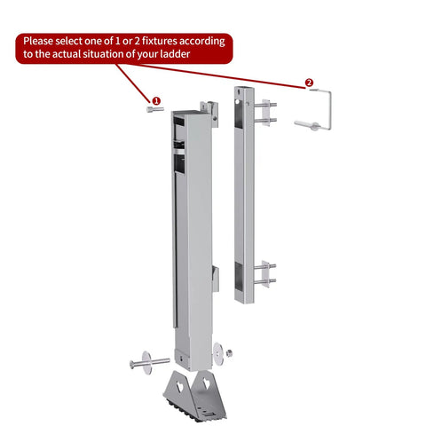 Ladder Leveler Pair for Extension Ladders, Adjustable Ground Levelers With Anti Slip Pattern Steel Feet, assembly components