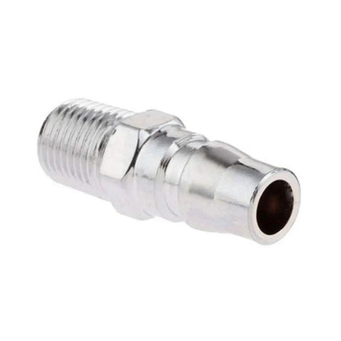 One Quarter Inch BSP Air Quick Release Male Couplers Set for Air Hoses and Compressor Tools, side view, zinc plated