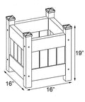 Maintenance Free Vinyl Outdoor Planter Box 16 Inch Square 19 Inch High With 2x2 Leg Supports And One Point Five By Four Rails Hardware Included Made In USA Stackable For Expanding Patio Garden Weather Resistant Construction For Year Round Outdoor Use, 16x16x19 in