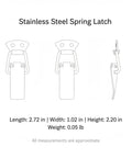 Diagram of Stainless Steel Spring Latch With Quick Action Draw Catch for toolboxes, cases; dimensions provided
