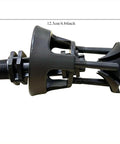 Close-up of 360 Degree Big Drip Irrigation Sprinkler Head for Lawn and Garden with half inch connection, black plastic material.
