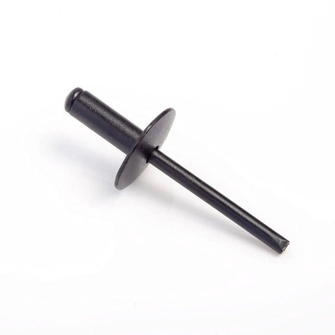 All Black Large Flange Blind Rivets Kit With Aluminum Body And Steel Mandrel 1/8 Inch Diameter Rivets 5/8 Inch Grip Length 3/8 Inch Flange