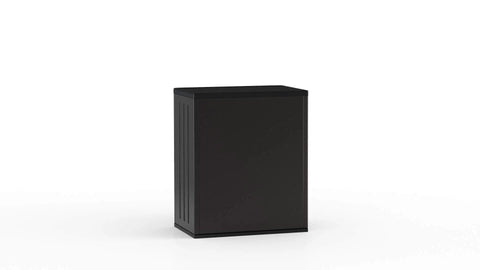 Side view of Heavy-Duty Resin Outdoor Storage Cabinet For Garage And Shed, 30 In W By 20.25 In D By 36 In H, Dark Grey Base