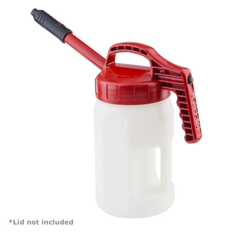3 Quart and 1 Liter Drum for Safe Oil Storage, Leak Proof Heavy Duty Industrial Grade Canister 101003, Rugged Storage Container for Garage or Workshop, Ideal for Motor Oil, Lubricants, and Fluids. White plastic drum with red handle and spout, lid not included.