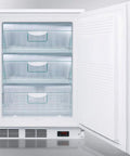 Built Tough Commercial Upright Freezer With Digital Thermostat And Integrated Lock For Tight Secure Storage Solid White Finish with three drawers.