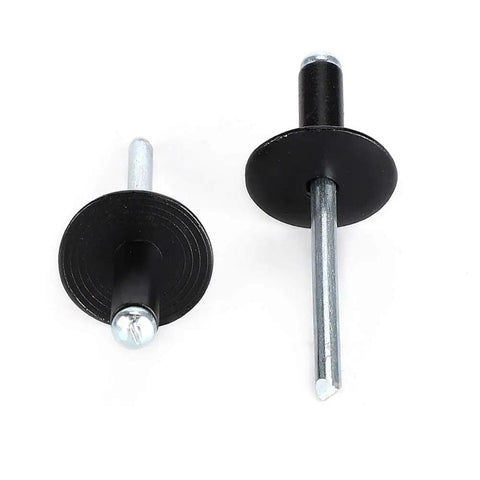 Close-up of oxidized aluminum blind rivets from the Aluminum Blind Rivet Kit With 200 Piece Assortment In 3.2, 4.0, 4.8mm Sizes