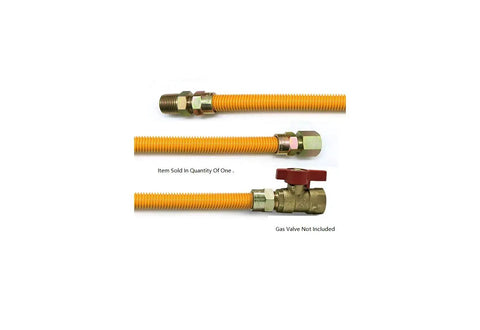 Stainless Steel Corrugated Gas Connector Hose, 24 Inch, Yellow Epoxy Coated Exterior, Heavy Duty One Half Inch MIP To One Half Inch FIP.