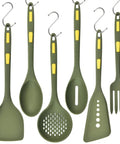 Heavy Duty Silicone Kitchen Utensil Set With Hooks 7 Piece Nonstick Heat Resistant Slotted Spoon Spatula Stirring Fork Spoon