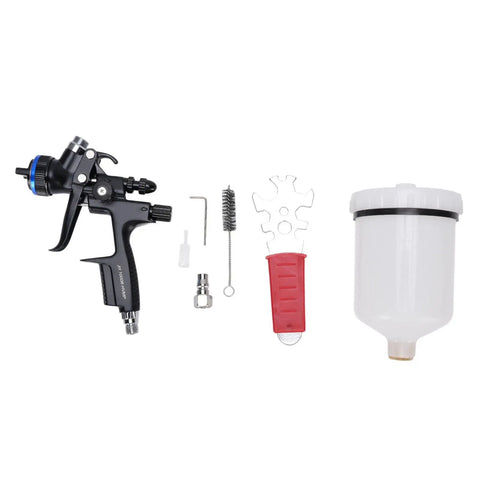 Pro Level HVLP Paint Sprayer Gun with 600Ml Tank and 1.3Mm Tip, parts and accessories, for smooth finishes on wood and drywall.
