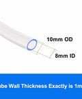 Clear PVC vinyl tubing showing 8mm ID x 10mm OD with 1mm wall thickness