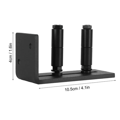 Side view of heavy duty floor mount sliding barn door guide with adjustable carbon steel bottom roller, wall mounted bracket.