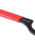 ER40 Collet Nut Wrench Pro Grade Adjustable Tool With Extended 8.267 Inch Handle, red ergonomic grip, side view.