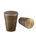 Vintage Bronze Drawer Knobs Set Of Four, Solid Brass Cone Cabinet Pulls In Retro Mid Century Style, Antique Finish, Front and Side View