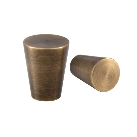 Vintage Bronze Drawer Knobs Set Of Four, Solid Brass Cone Cabinet Pulls In Retro Mid Century Style, Antique Finish, Front and Side View