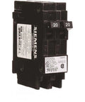 Q2020NC Two Single Pole 120 Volt Non Current Limiting Circuit Breaker 20 Amp Black For QT Style Plug In Panels Space Saving Design And Easy Install In Residential Load Centers. Siemens black 20 amp QT duplex plug-in circuit breaker, two single-pole