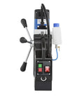 German Made Portable Magnetic Drill Press With Dual Speed Controls And A Beefy 9.5 Amp Motor That Smashes Through Heavy Steel Plate jobsite-ready control panel with switches and fluid tank.